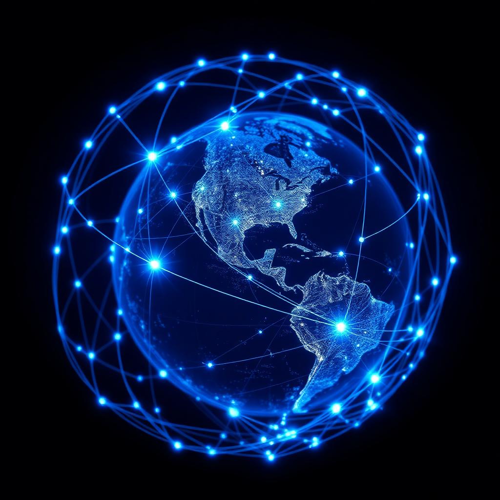 Glowing global network connecting cities around the world